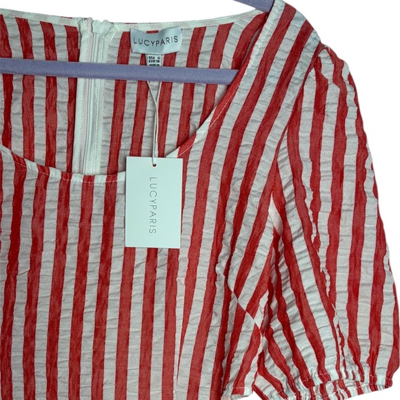 Lucy In Paris Red and White Striped Pleated Maxi Dress (BNWT) - Picture 7 of 8